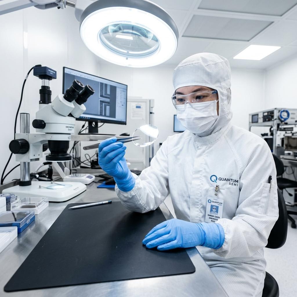 Engineer inspecting diamond wafer